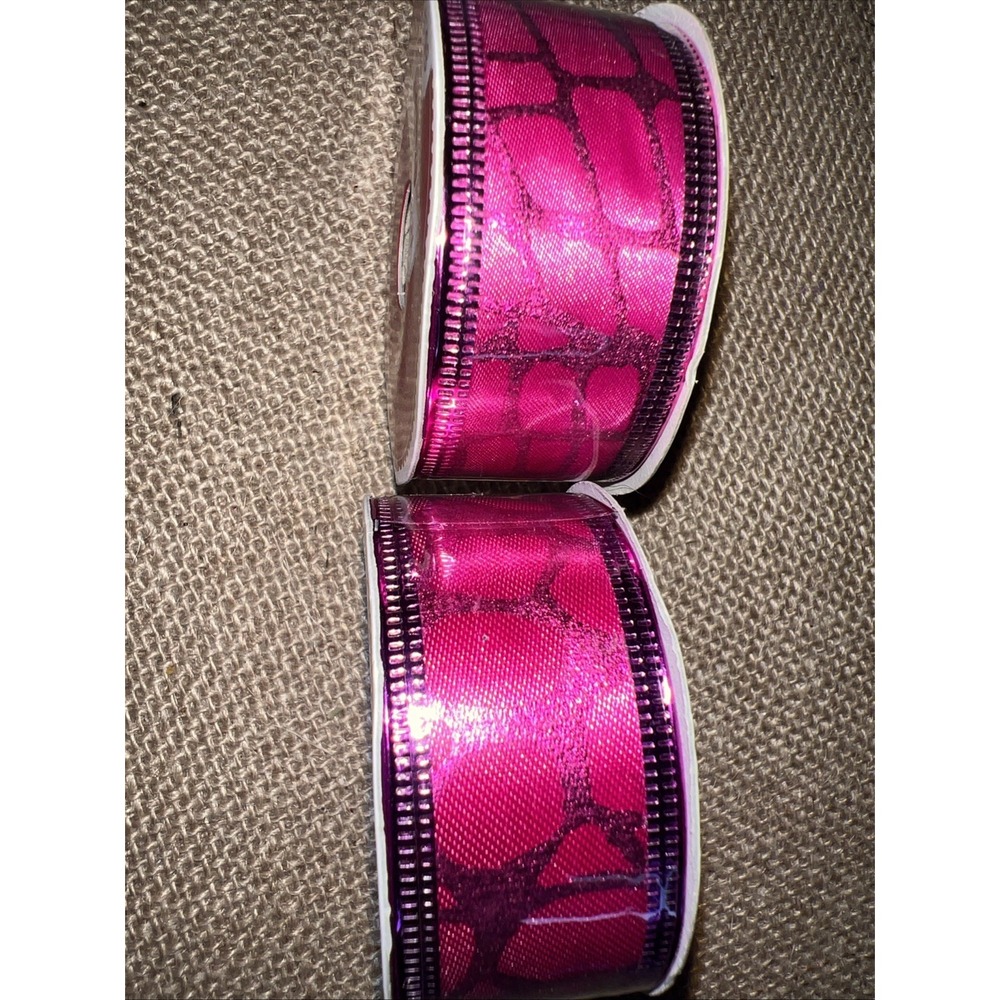 Holiday Time Pink Ribbon 1in x 15ft Wire Edged 2 Rolls Lot Metallic Pink Craft - Picture 4 of 4